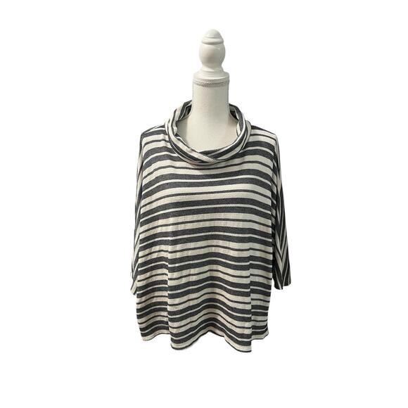 Andree by Unit Black Off White Striped Cowl Neck Crop Lightweight Sweater M - Picture 1 of 10